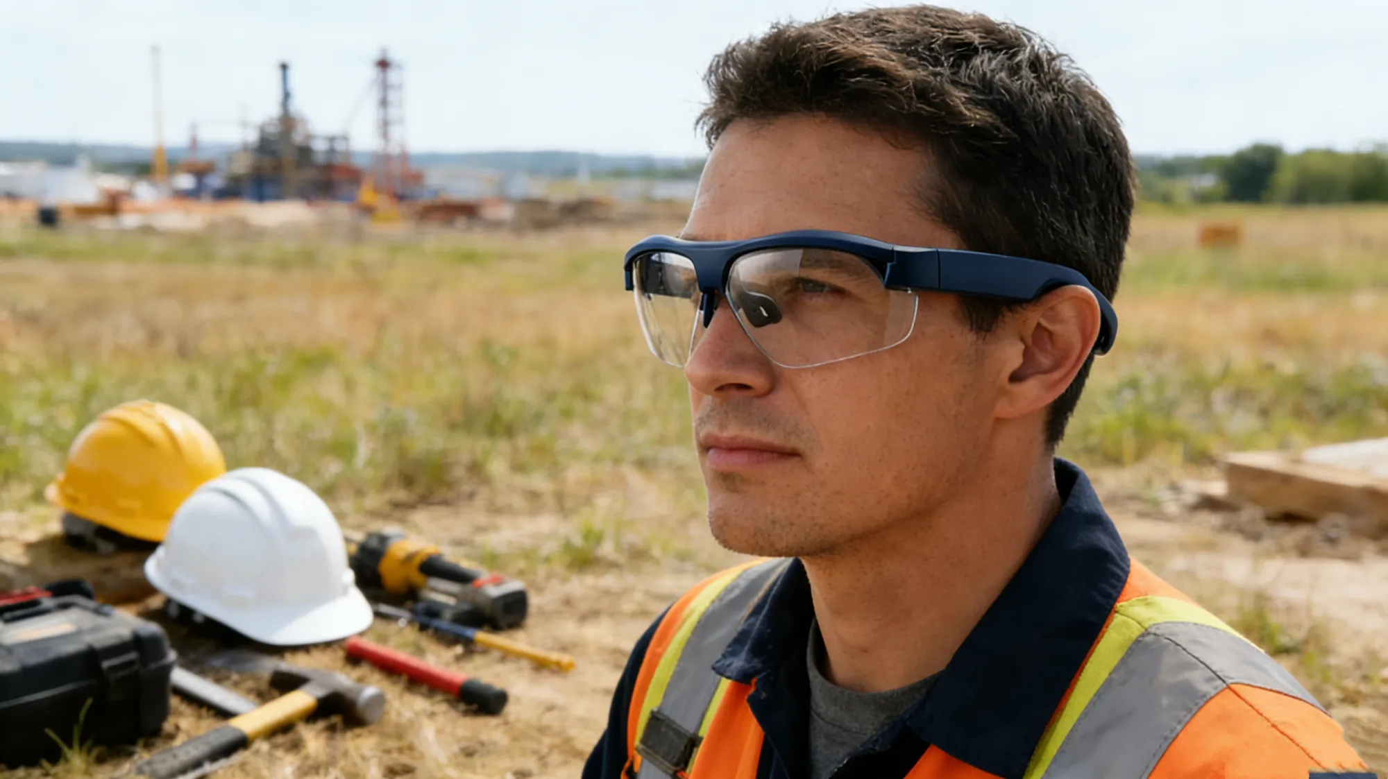 a field worker wearing this safety audio glasses
